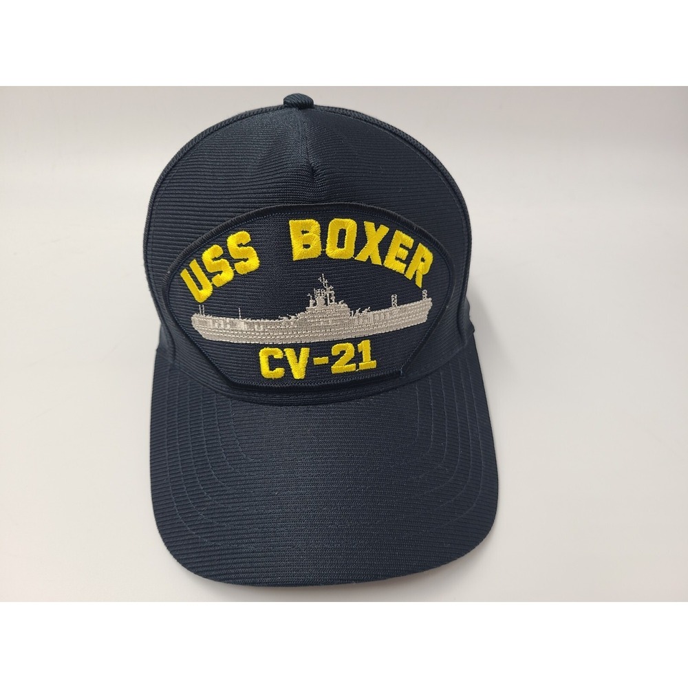 Vintage US Navy USS Boxer CV-21‎ Eagle Crest Snapback Hat Cap United States Blue